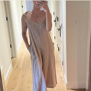 Tan Sleeveless Jumpsuit with Pockets